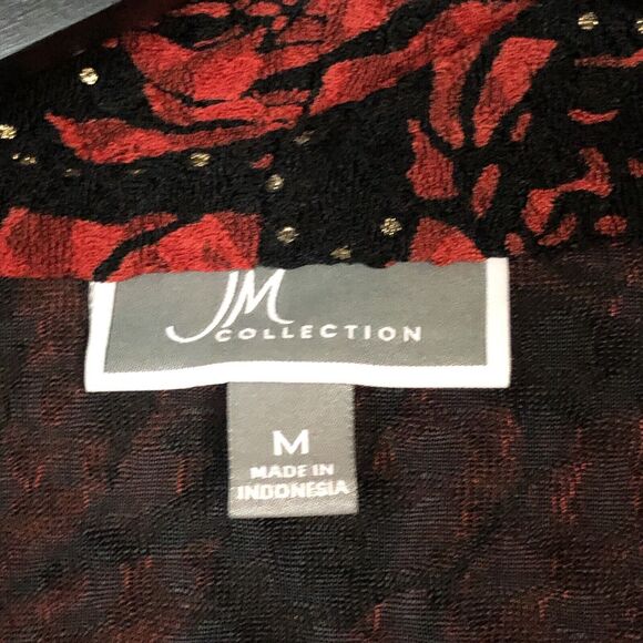 JM Collection Jacket Women M Red Black Cardigan Sparkling Rose Layered Look Top - Picture 5 of 11
